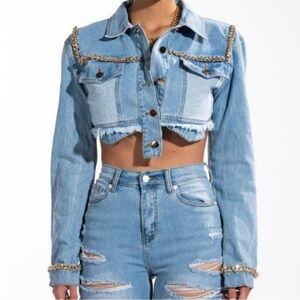 Survivor's Gold: Chain Hem Crop Denim Jacket